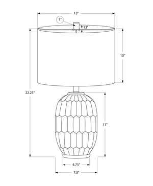 Monarch Specialties Lighting, 22" Geometric Table Lamp with Chic Ceramic Base and Soft Fabric Shade for Modern Spaces BLUE,IVORY 13 L x 13 W x 22.25 H 