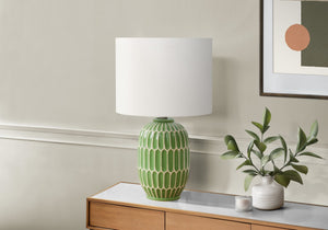 Monarch Specialties Lighting, 22" Geometric Table Lamp with Chic Ceramic Base and Soft Fabric Shade for Modern Spaces GREEN,IVORY 13 L x 13 W x 22.25 H 