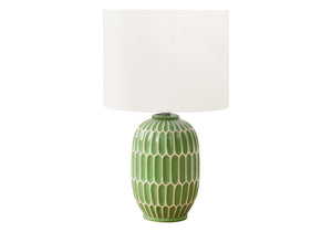 Monarch Specialties Lighting, 22" Geometric Table Lamp with Chic Ceramic Base and Soft Fabric Shade for Modern Spaces GREEN,IVORY 13 L x 13 W x 22.25 H 