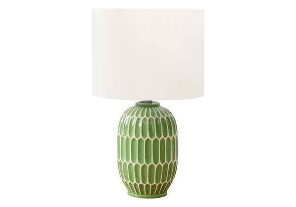 Monarch Specialties Lighting, 22" Geometric Table Lamp with Chic Ceramic Base and Soft Fabric Shade for Modern Spaces GREEN,IVORY 13 L x 13 W x 22.25 H 