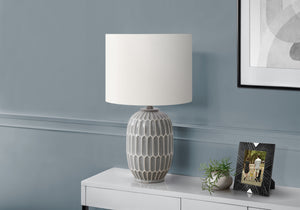 Monarch Specialties Lighting, 22" Geometric Table Lamp with Chic Ceramic Base and Soft Fabric Shade for Modern Spaces GREY,IVORY 13 L x 13 W x 22.25 H 