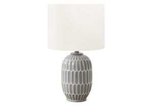 Monarch Specialties Lighting, 22" Geometric Table Lamp with Chic Ceramic Base and Soft Fabric Shade for Modern Spaces GREY,IVORY 13 L x 13 W x 22.25 H 