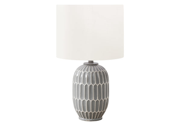 Monarch Specialties Lighting, 22" Geometric Table Lamp with Chic Ceramic Base and Soft Fabric Shade for Modern Spaces GREY,IVORY 13 L x 13 W x 22.25 H 