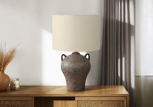 Monarch Specialties Lighting, Elegant 22" Table Lamp with Ceramic Base and Stylish Fabric Shade for Any Room Decor BROWN,BEIGE 14 L x 14 W x 22.25 H 