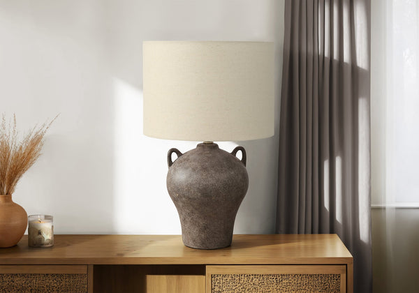 Monarch Specialties Lighting, Elegant 22" Table Lamp with Ceramic Base and Stylish Fabric Shade for Any Room Decor BROWN,BEIGE 14 L x 14 W x 22.25 H 