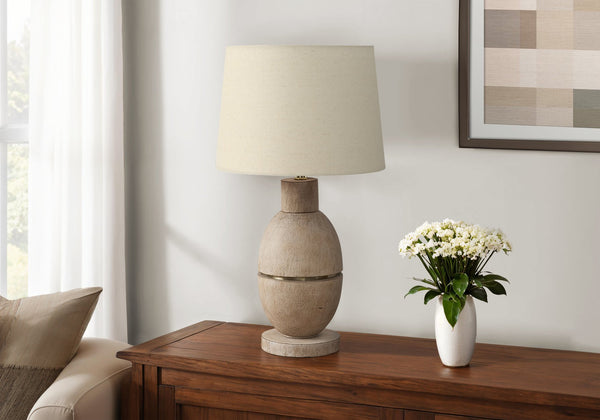 Monarch Specialties Lighting, Stylish 25" Table Lamp in Natural Resin with Textured Base and Soft Fabric Shade for Home Decor BEIGE 14 L x 14 W x 25 H 