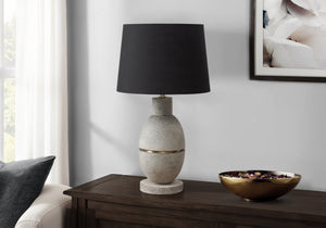 Monarch Specialties Lighting, Stylish 25" Table Lamp in Natural Resin with Textured Base and Soft Fabric Shade for Home Decor GREY,BLACK 14 L x 14 W x 25 H 