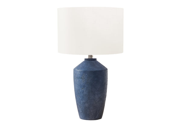Monarch Specialties Lighting, 25" Modern Table Lamp with Concrete Base and Soft Fabric Shade for Elegant Home Decor BLUE,IVORY 15 L x 15 W x 25 H 