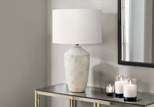 Monarch Specialties Lighting, 25" Modern Table Lamp with Concrete Base and Soft Fabric Shade for Elegant Home Decor IVORY 15 L x 15 W x 25 H 