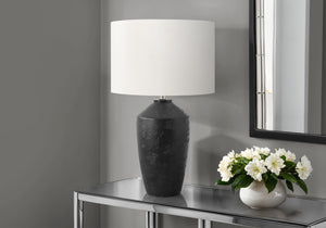Monarch Specialties Lighting, 25" Modern Table Lamp with Concrete Base and Soft Fabric Shade for Elegant Home Decor BLACK,IVORY 15 L x 15 W x 25 H 