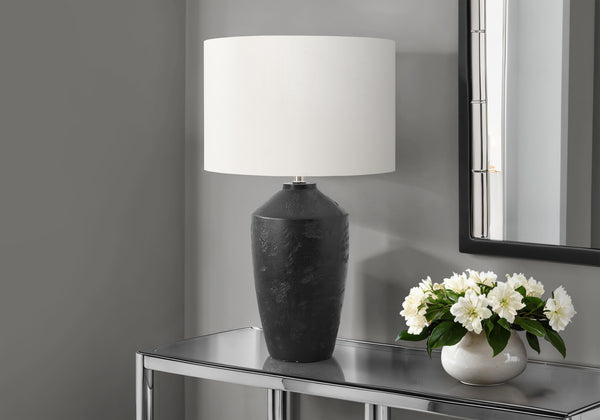Monarch Specialties Lighting, 25" Modern Table Lamp with Concrete Base and Soft Fabric Shade for Elegant Home Decor BLACK,IVORY 15 L x 15 W x 25 H 