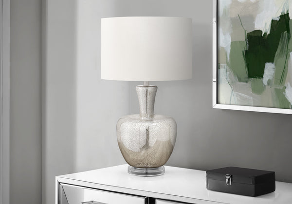Monarch Specialties Lighting, Elegant 26"H Table Lamp in Silver Glass with Ivory Shade for Modern Home Decor Charm SILVER,IVORY 15 L x 15 W x 26 H 