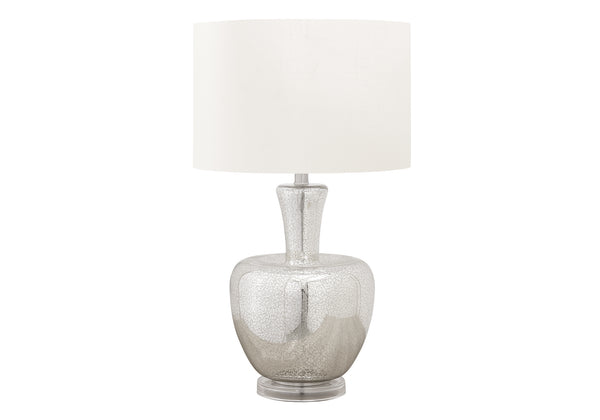 Monarch Specialties Lighting, Elegant 26"H Table Lamp in Silver Glass with Ivory Shade for Modern Home Decor Charm SILVER,IVORY 15 L x 15 W x 26 H 