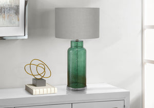 Monarch Specialties Lighting, 28" Decorative Table Lamp with Textured Glass Base and Chic Fabric Shade for Modern Style GREEN,GREY 15 L x 15 W x 28 H 