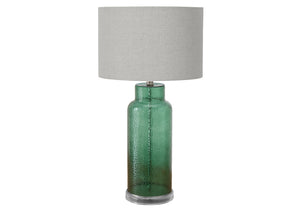Monarch Specialties Lighting, 28" Decorative Table Lamp with Textured Glass Base and Chic Fabric Shade for Modern Style GREEN,GREY 15 L x 15 W x 28 H 