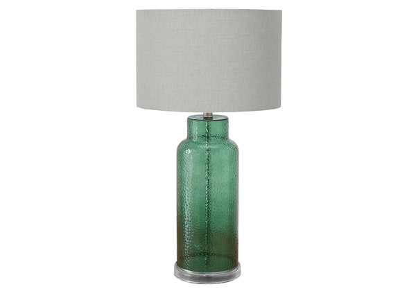 Monarch Specialties Lighting, 28" Decorative Table Lamp with Textured Glass Base and Chic Fabric Shade for Modern Style GREEN,GREY 15 L x 15 W x 28 H 