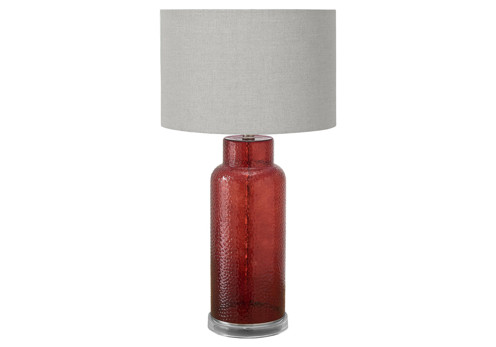 Monarch Specialties Lighting, 28" Decorative Table Lamp with Textured Glass Base and Chic Fabric Shade for Modern Style RED,GREY 15 L x 15 W x 28 H 