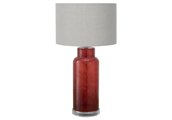 Monarch Specialties Lighting, 28" Decorative Table Lamp with Textured Glass Base and Chic Fabric Shade for Modern Style RED,GREY 15 L x 15 W x 28 H 