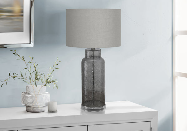 Monarch Specialties Lighting, 28" Decorative Table Lamp with Textured Glass Base and Chic Fabric Shade for Modern Style GREY,GREY 15 L x 15 W x 28 H 