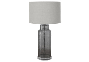 Monarch Specialties Lighting, 28" Decorative Table Lamp with Textured Glass Base and Chic Fabric Shade for Modern Style GREY,GREY 15 L x 15 W x 28 H 