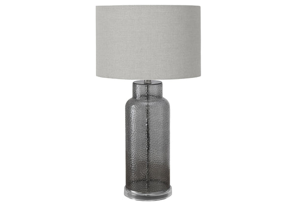 Monarch Specialties Lighting, 28" Decorative Table Lamp with Textured Glass Base and Chic Fabric Shade for Modern Style GREY,GREY 15 L x 15 W x 28 H 
