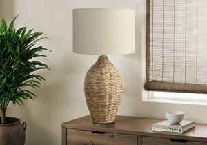 Monarch Specialties Lighting, 30" Natural Rattan Table Lamp with Linen Shade, Stylish 3-Way Switch for Perfect Ambiance BROWN,BEIGE 16 L x 16 W x 29.5 H 