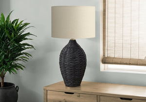 Monarch Specialties Lighting, 30" Natural Rattan Table Lamp with Linen Shade, Stylish 3-Way Switch for Perfect Ambiance BLACK,BEIGE 16 L x 16 W x 29.5 H 