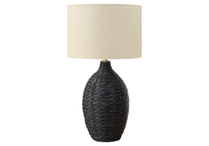 Monarch Specialties Lighting, 30" Natural Rattan Table Lamp with Linen Shade, Stylish 3-Way Switch for Perfect Ambiance BLACK,BEIGE 16 L x 16 W x 29.5 H 