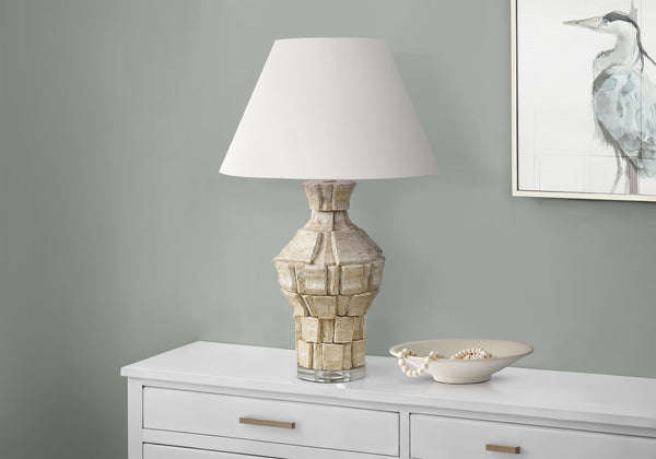 Monarch Specialties Lighting, 28" Modern Table Lamp with Textured Resin Base and Chic Shade for Stylish Home Accents BEIGE,IVORY 18 L x 18 W x 28 H 