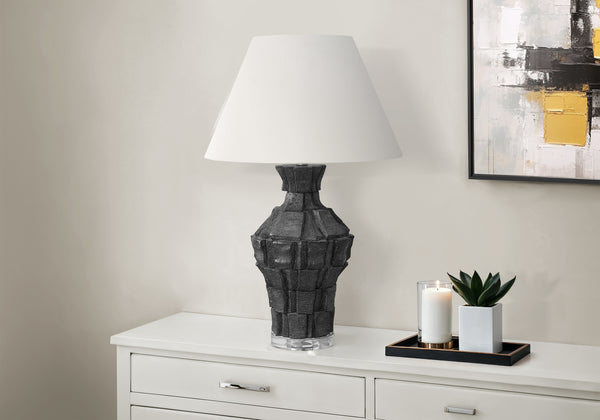 Monarch Specialties Lighting, 28" Modern Table Lamp with Textured Resin Base and Chic Shade for Stylish Home Accents BLACK,IVORY 18 L x 18 W x 28 H 