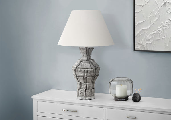 Monarch Specialties Lighting, 28" Modern Table Lamp with Textured Resin Base and Chic Shade for Stylish Home Accents GREY,IVORY 18 L x 18 W x 28 H 