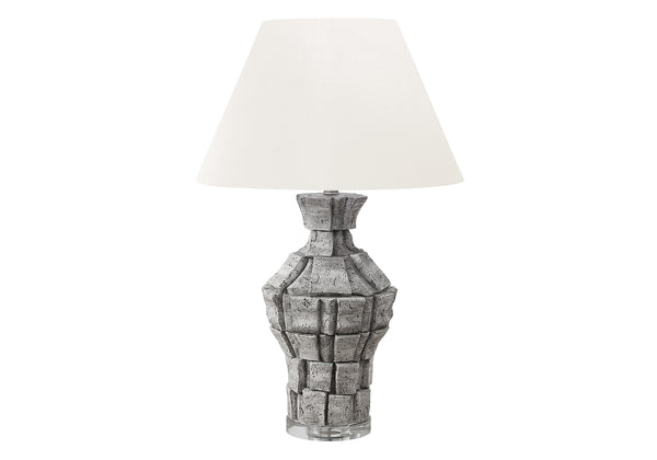 Monarch Specialties Lighting, 28" Modern Table Lamp with Textured Resin Base and Chic Shade for Stylish Home Accents GREY,IVORY 18 L x 18 W x 28 H 