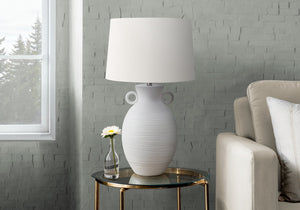 Monarch Specialties Lighting, 30" Elegant Table Lamp with Ribbed Ceramic Base and Contemporary Shade for Stylish Decor WHITE,IVORY 17 L x 17 W x 29.5 H 