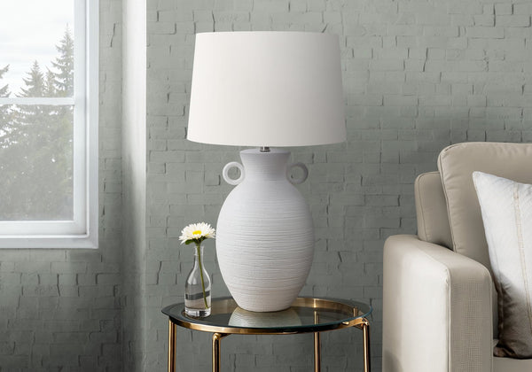 Monarch Specialties Lighting, 30" Elegant Table Lamp with Ribbed Ceramic Base and Contemporary Shade for Stylish Decor WHITE,IVORY 17 L x 17 W x 29.5 H 