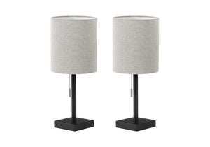 Monarch Specialties Lighting, Set of 2 Black Metal USB Charging Table Lamps with Grey Drum Shades Black / Grey I 9960