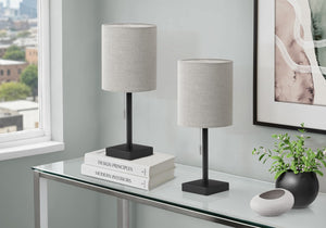 Monarch Specialties Lighting, Set of 2 Black Metal USB Charging Table Lamps with Grey Drum Shades Black / Grey I 9960