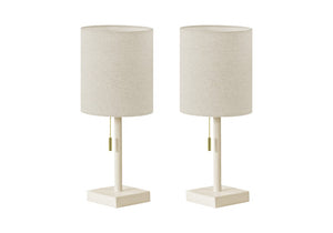 Monarch Specialties Lighting, Set of 2 Black Metal USB Charging Table Lamps with Grey Drum Shades Cream / Beige I 9961