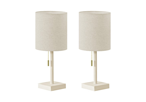 Monarch Specialties Lighting, Set of 2 Black Metal USB Charging Table Lamps with Grey Drum Shades Cream / Beige I 9961