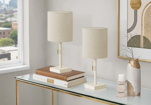 Monarch Specialties Lighting, Set of 2 Black Metal USB Charging Table Lamps with Grey Drum Shades Cream / Beige I 9961