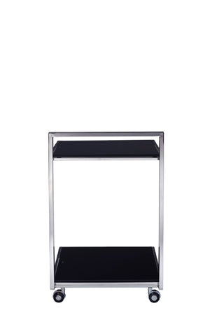 Pasargad Luxe Collection Glass & Steel Serving Table With Wheels For Effortless Mobility & Style Black Glass & Steel Jj-1009