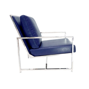 Pasargad Luxe Navy Faux Leather Armchair With Stainless Steel Base For Modern Comfort & Style Navy Faux Leather Y-1016n