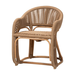 Baxton Studio Bali & Pari Handcrafted Rattan Accent Chair Woven Wicker Bohemian Seat for Coastal Living Rooms Natural Brown 22.4W x 24D x 29.5H Isra-Natural-Rattan/Banana Fiber-AC