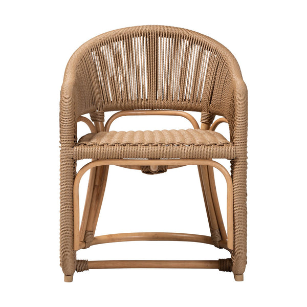 Baxton Studio Bali & Pari Handcrafted Rattan Accent Chair Woven Wicker Bohemian Seat for Coastal Living Rooms Natural Brown 22.4W x 24D x 29.5H Isra-Natural-Rattan/Banana Fiber-AC