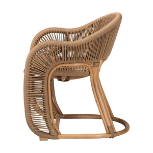 Baxton Studio Bali & Pari Handcrafted Rattan Accent Chair Woven Wicker Bohemian Seat for Coastal Living Rooms Natural Brown 22.4W x 24D x 29.5H Isra-Natural-Rattan/Banana Fiber-AC