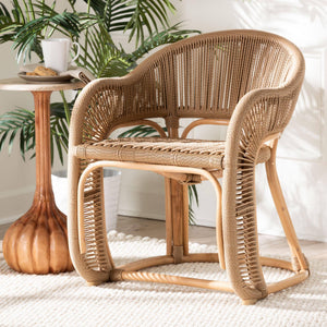 Baxton Studio Bali & Pari Handcrafted Rattan Accent Chair Woven Wicker Bohemian Seat for Coastal Living Rooms Natural Brown 22.4W x 24D x 29.5H Isra-Natural-Rattan/Banana Fiber-AC