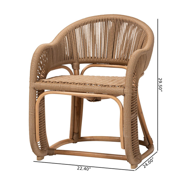 Baxton Studio Bali & Pari Handcrafted Rattan Accent Chair Woven Wicker Bohemian Seat for Coastal Living Rooms Natural Brown 22.4W x 24D x 29.5H Isra-Natural-Rattan/Banana Fiber-AC