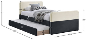 Meridian Furniture Ivy Velvet Twin Bed with Rolling Trundle Two-tone Upholstered Frame for Youth Rooms Black IvyBlack-T