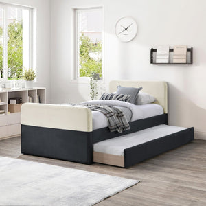 Meridian Furniture Ivy Velvet Twin Bed with Rolling Trundle Two-tone Upholstered Frame for Youth Rooms Black IvyBlack-T