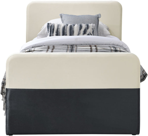 Meridian Furniture Ivy Velvet Twin Bed with Rolling Trundle Two-tone Upholstered Frame for Youth Rooms Black IvyBlack-T