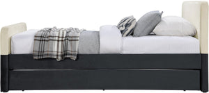 Meridian Furniture Ivy Velvet Twin Bed with Rolling Trundle Two-tone Upholstered Frame for Youth Rooms Black IvyBlack-T